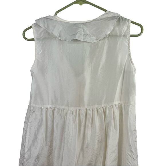 Cabi White 100% Silk Ruffle V Neck Placket Button Up Blouse Summer Feminine - Picture 7 of 11